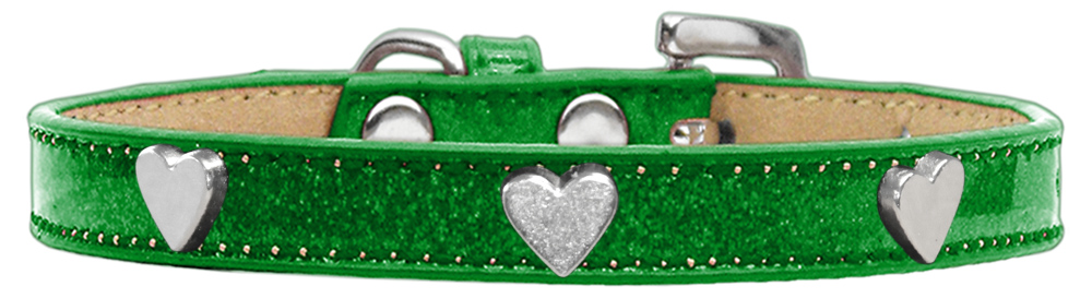 Silver Heart Widget Dog Collar Emerald Green Ice Cream Size 18